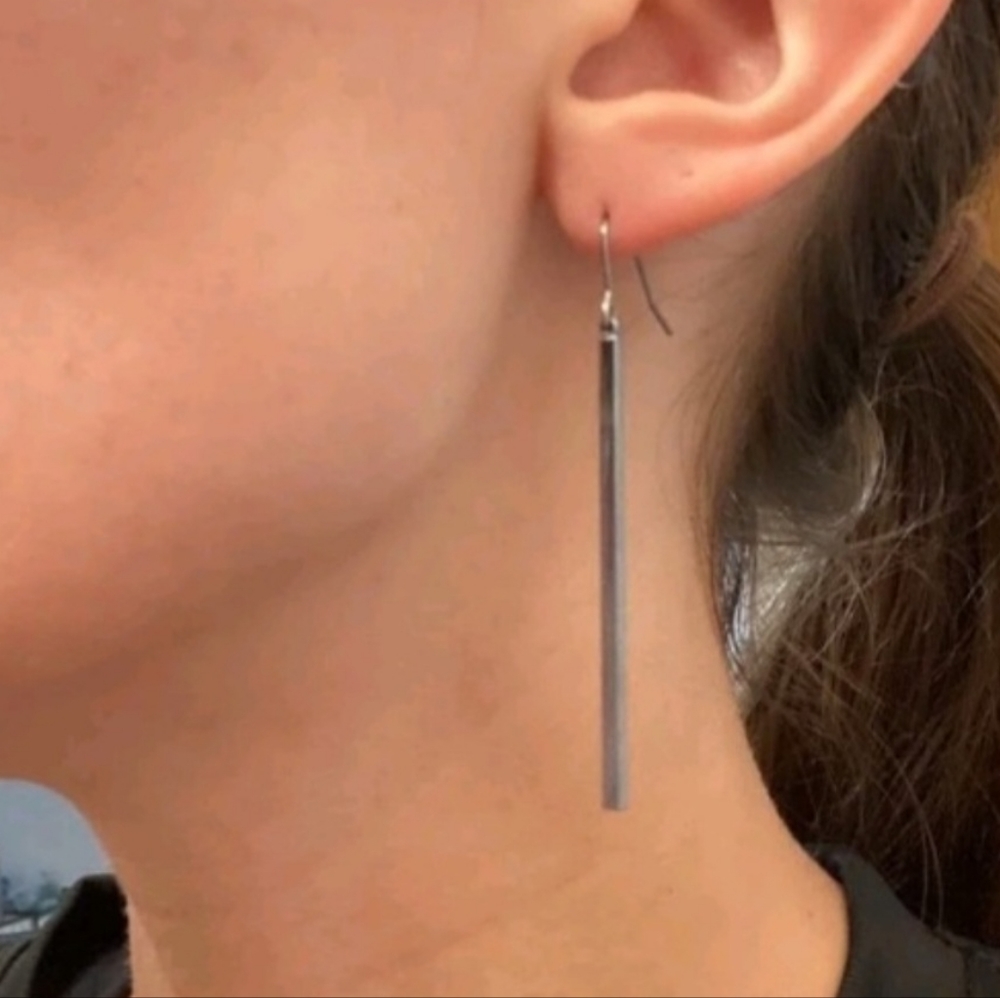 Minimalist Silver Bar Drop Earrings